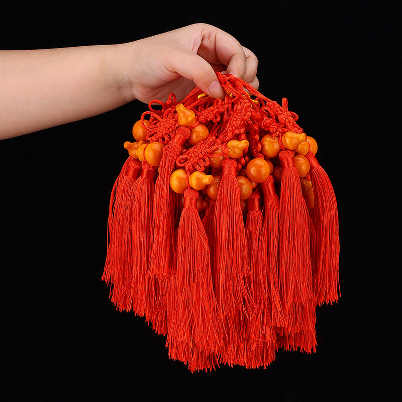 Factory Wholesale Pure Copper Five Emperors Coins Peach Wood Gourd Hanging Ornament, Handmade Chinese Knot Copper Coin Pendant, Car Charm & Tourist Souvenir